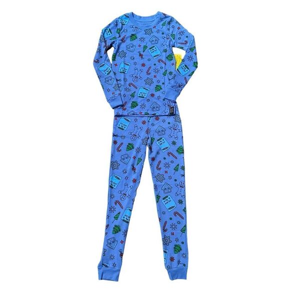 NEW! FAO Schwarz 2-pc BLUE CHRISTMAS PAJAMA SET Boys 8 w/Tags, Non Smoking - Picture 3 of 6